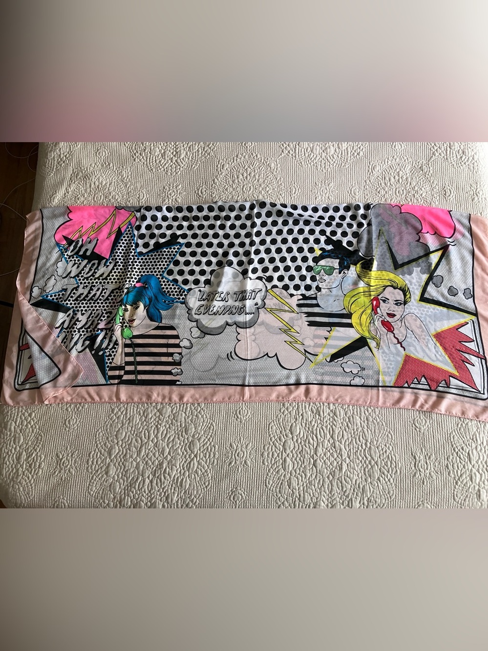 Pop Art Comic Print Scarf in Pink, Black, White